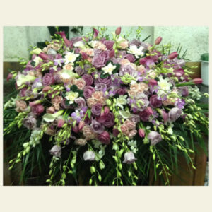 CS1100: Purple and Pink Roses with Dendrobium Orchid Casket Spray