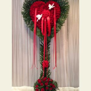 H0050: Red rose bleeding heart with palm leaf