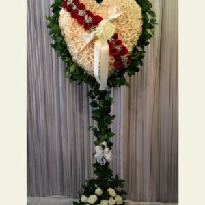 H0350: White rose broken heart with lemon leaf