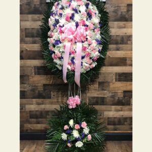 S2010: White, pink and purple spray on metal stand