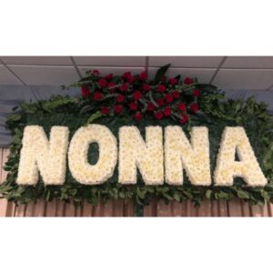 A0300: All White Half Arch with Red Rose Accent